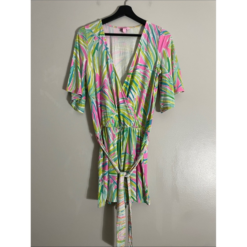 Lilly Pulitzer Romper Cotton Jersey Tropical Palm Print S Resortwear